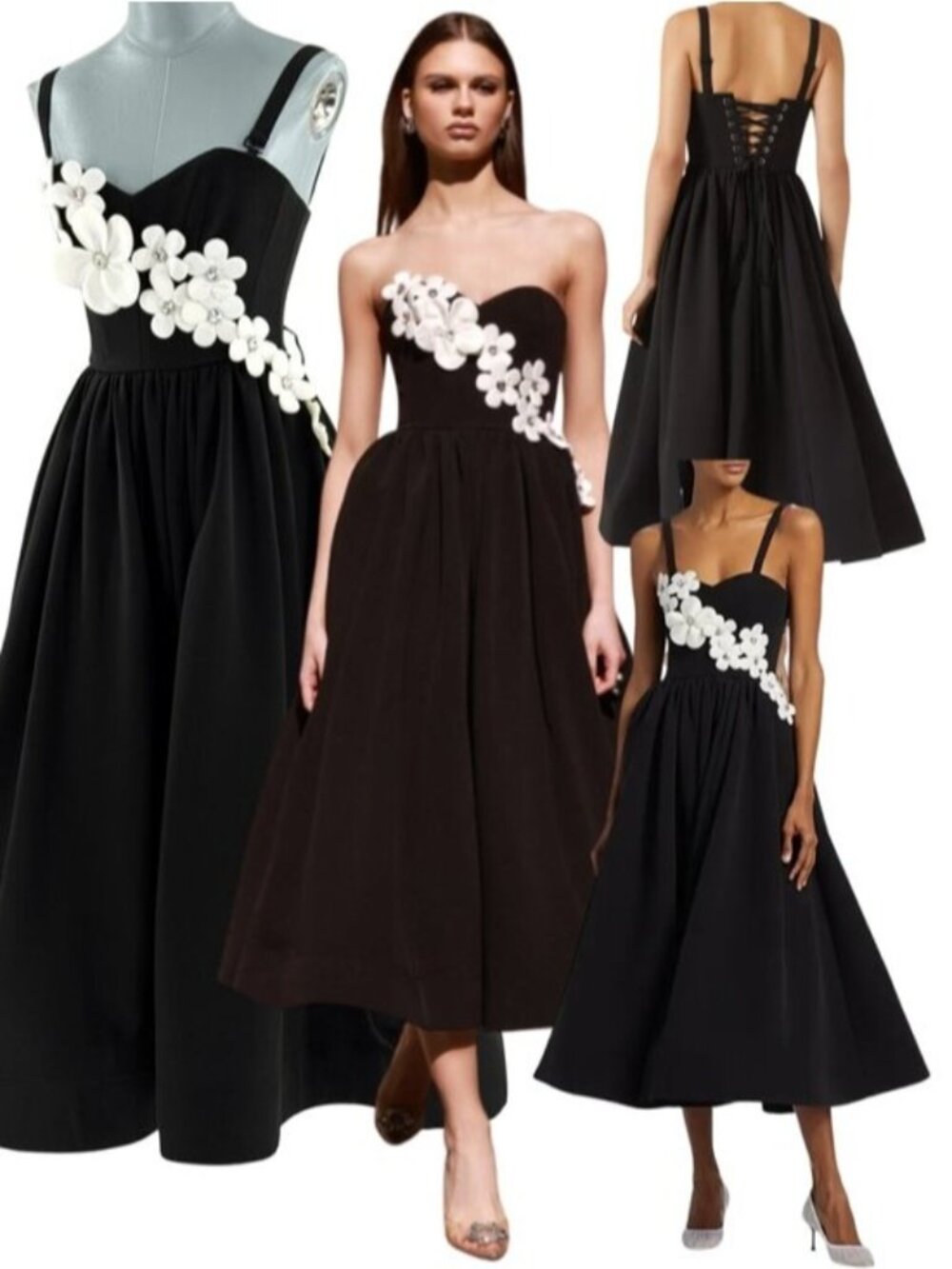 🆕 BRONX & BANCO 🧿 NWOT Inara Floral Midi Dress, Black & White - Sz XS US 2